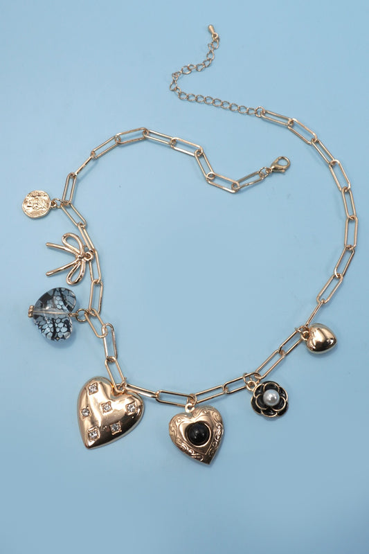 Lace Heart Flower Locket Charm Necklace