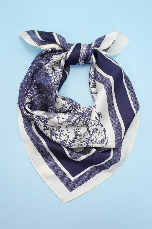 Large Floral Toile Print Bandana Scarf