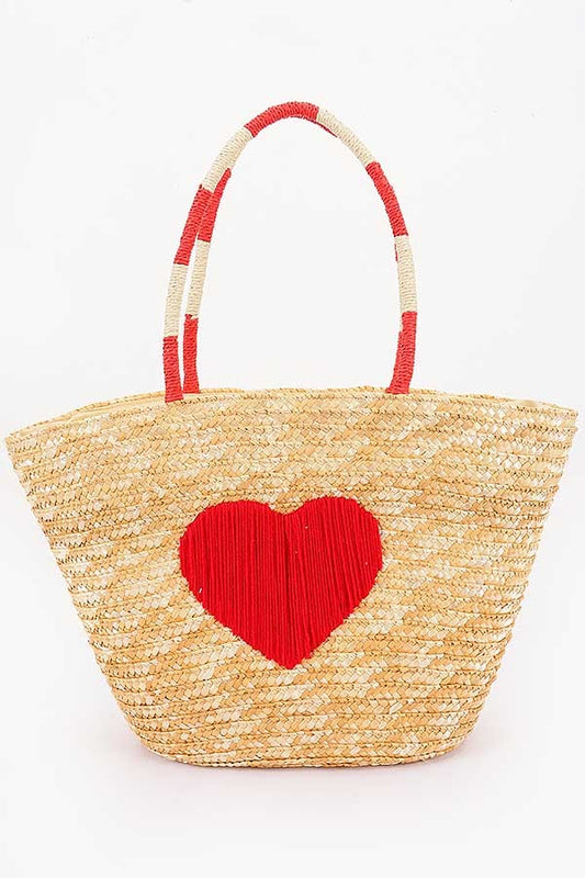 Faux Straw Heart Tote Bag