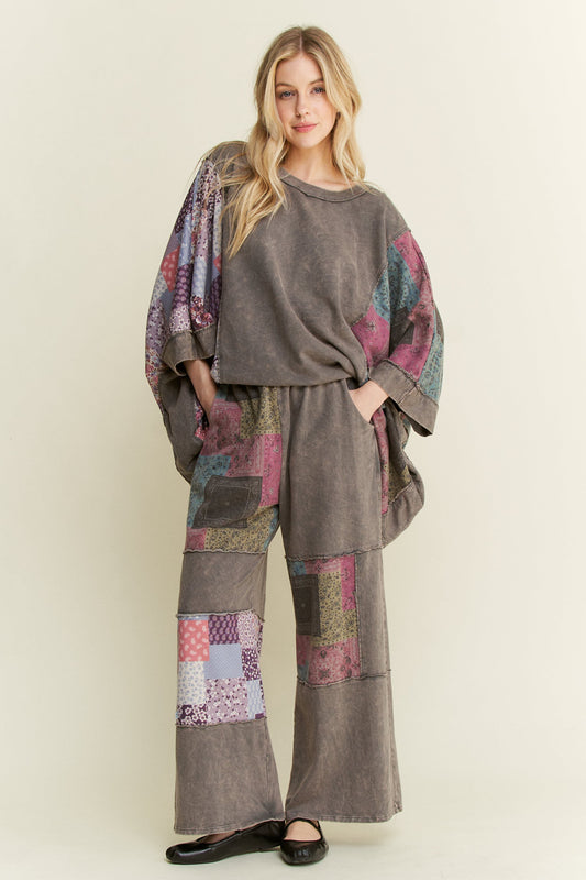 Mineral Washed Boho Block Patch Pants