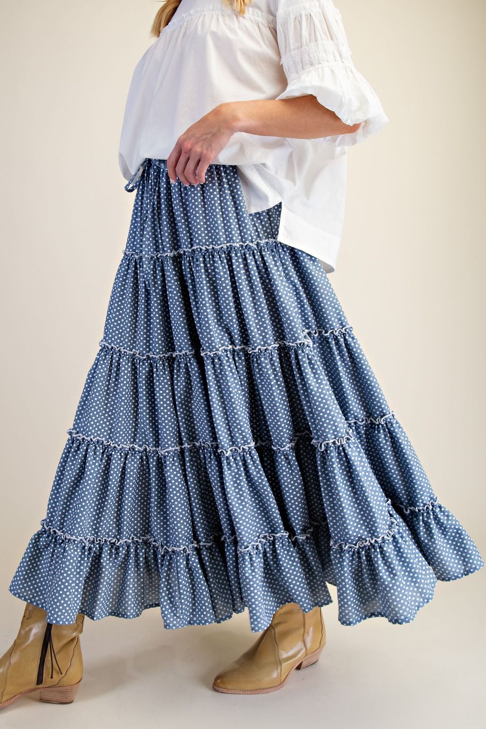 Polka Dots Printed Tiered Skirt