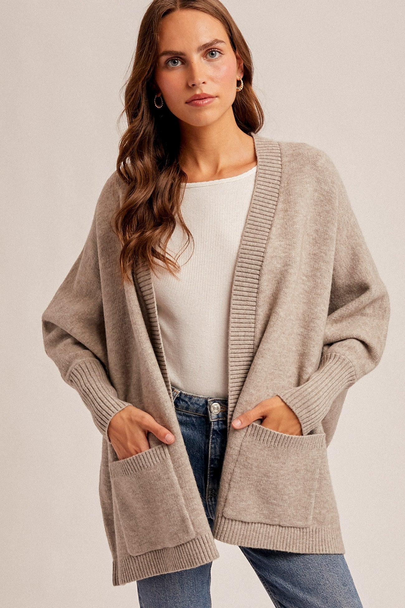 Dolman Sleeve Open Hoodie Cardigan W/ Pocket