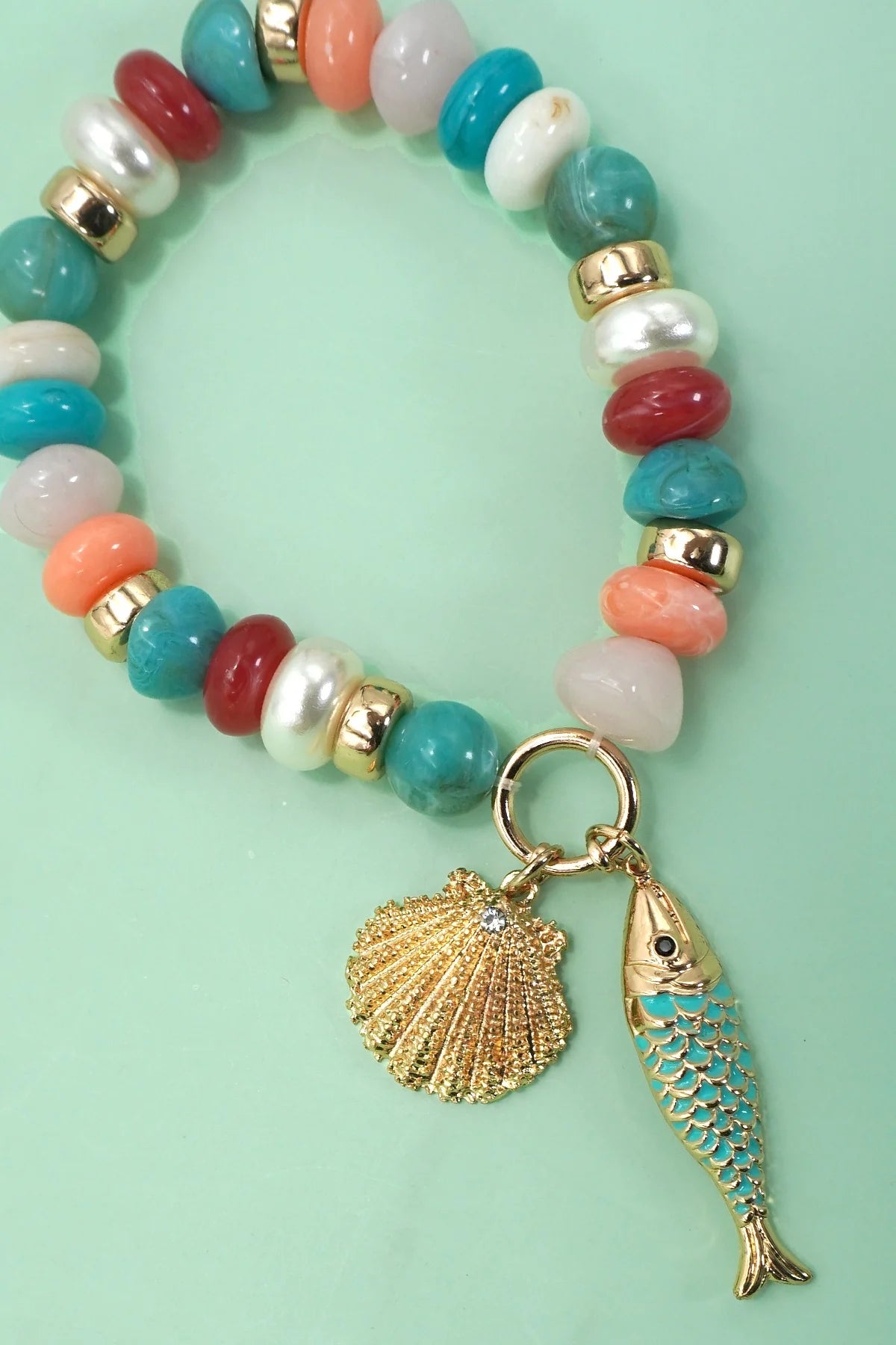 MULTI PEARL STONE MIX BEADED GOLD FISH BRACELETS