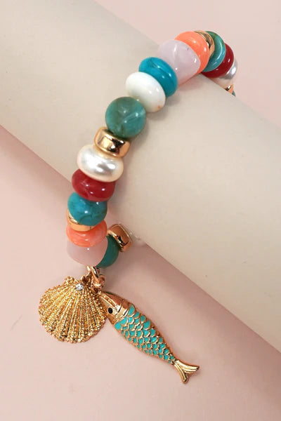 MULTI PEARL STONE MIX BEADED GOLD FISH BRACELETS