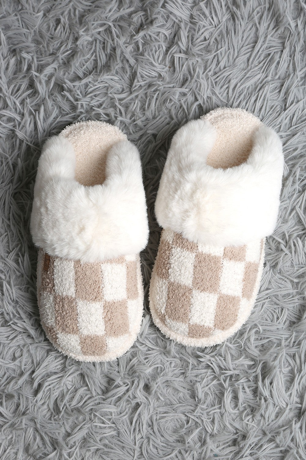 Checkered Faux Fur Mule Slippers