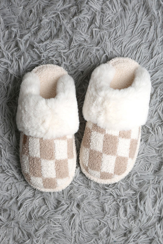 Checkered Faux Fur Mule Slippers