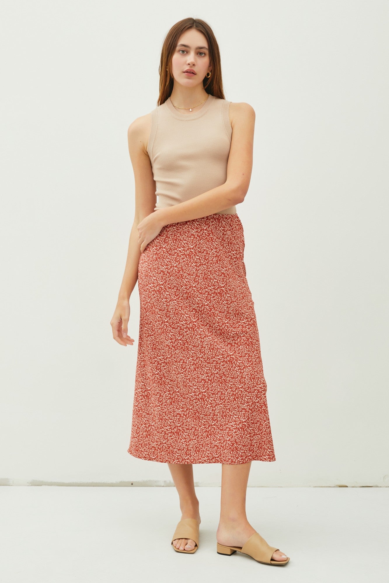 Print Midi Skirt with Elastic Waistband