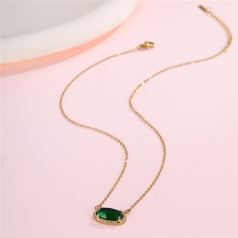 Oval Gemstone Charm Pendant Necklace