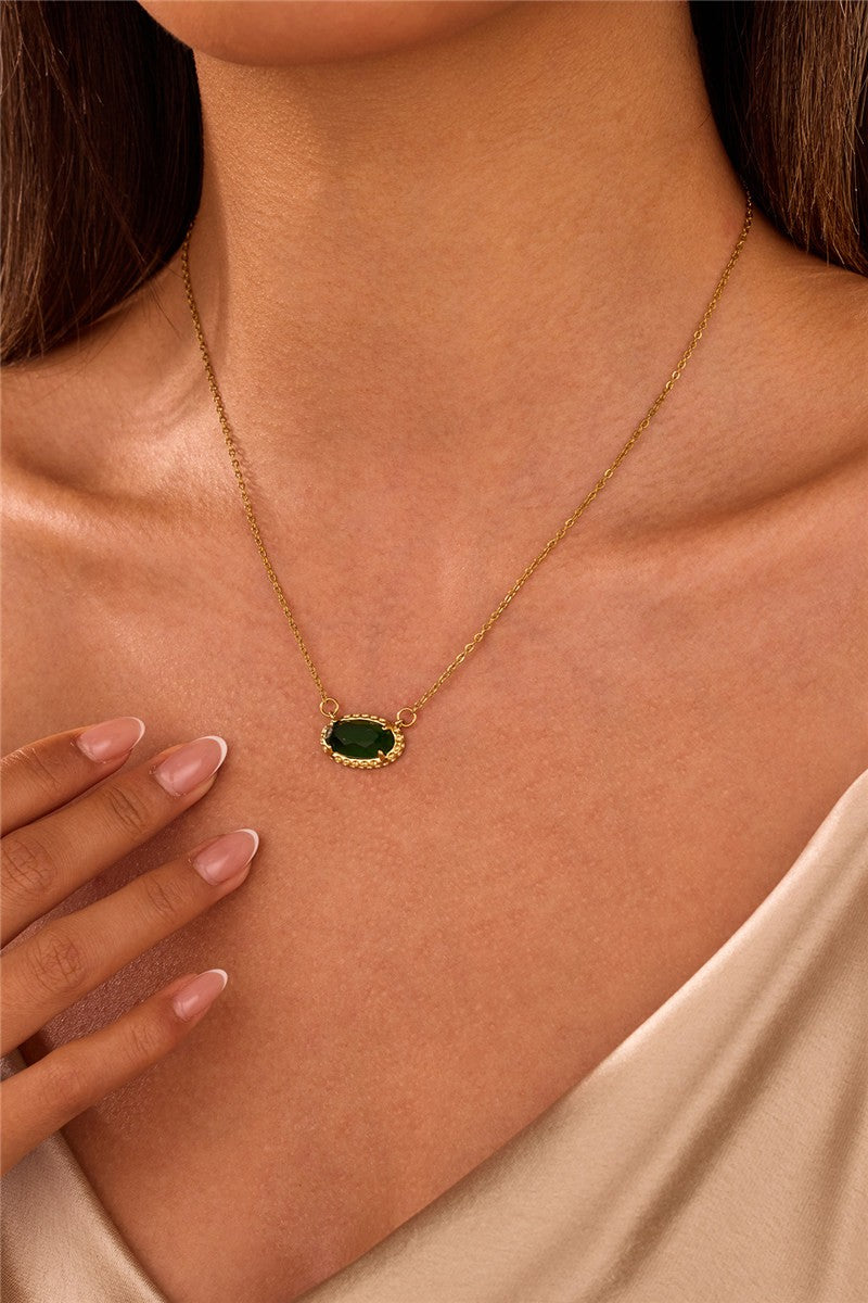 Oval Gemstone Charm Pendant Necklace