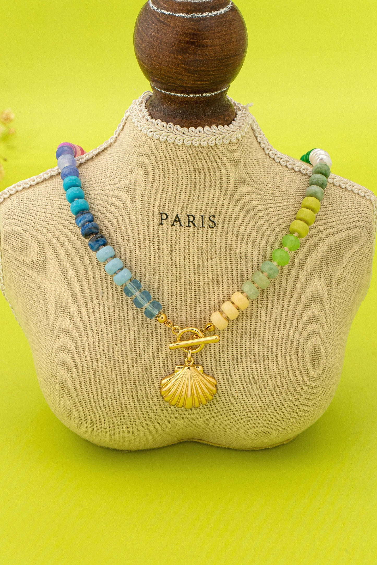 Rainbow Beaded Seashell Necklace