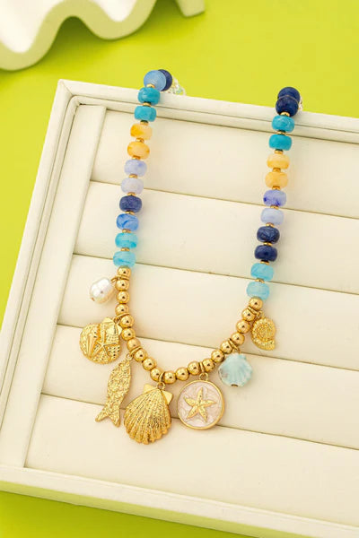 Nautical Blue Beaded Sealife Charm Necklace