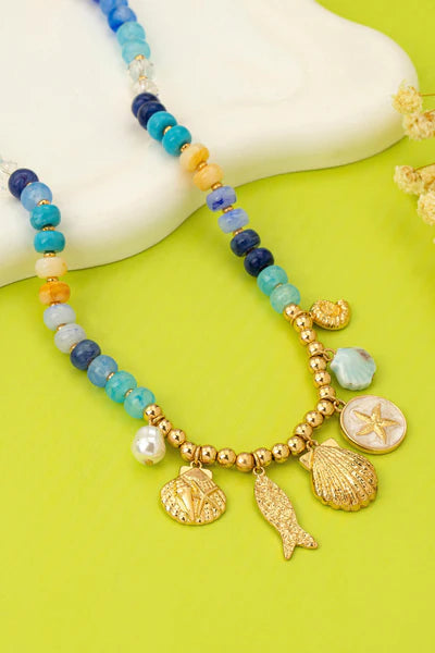 Nautical Blue Beaded Sealife Charm Necklace
