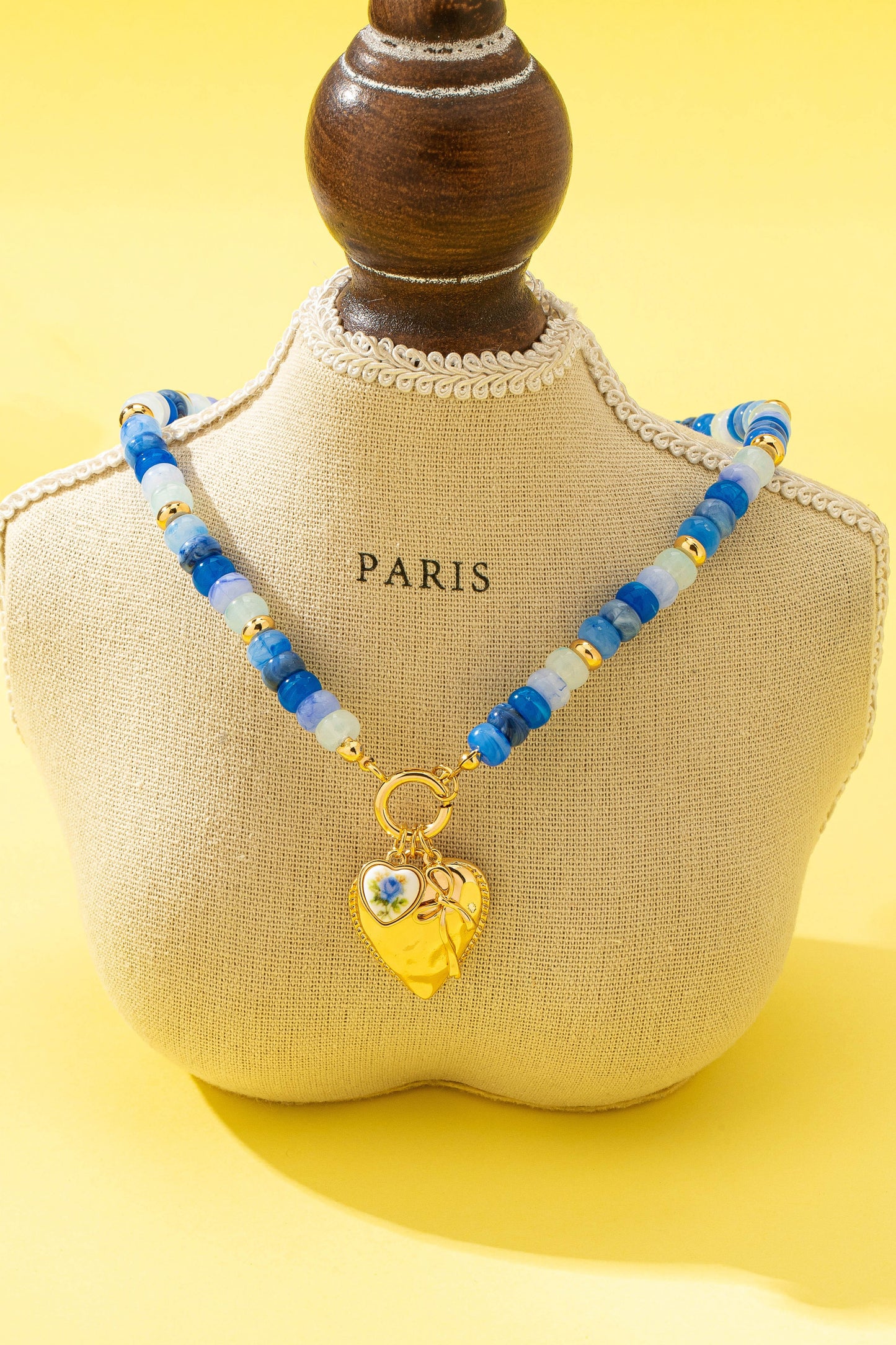 Sweetheart Beaded Porcelain Heart Charm Necklaces