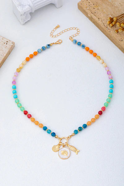 Rainbow Beaded Nautical Charm Necklace
