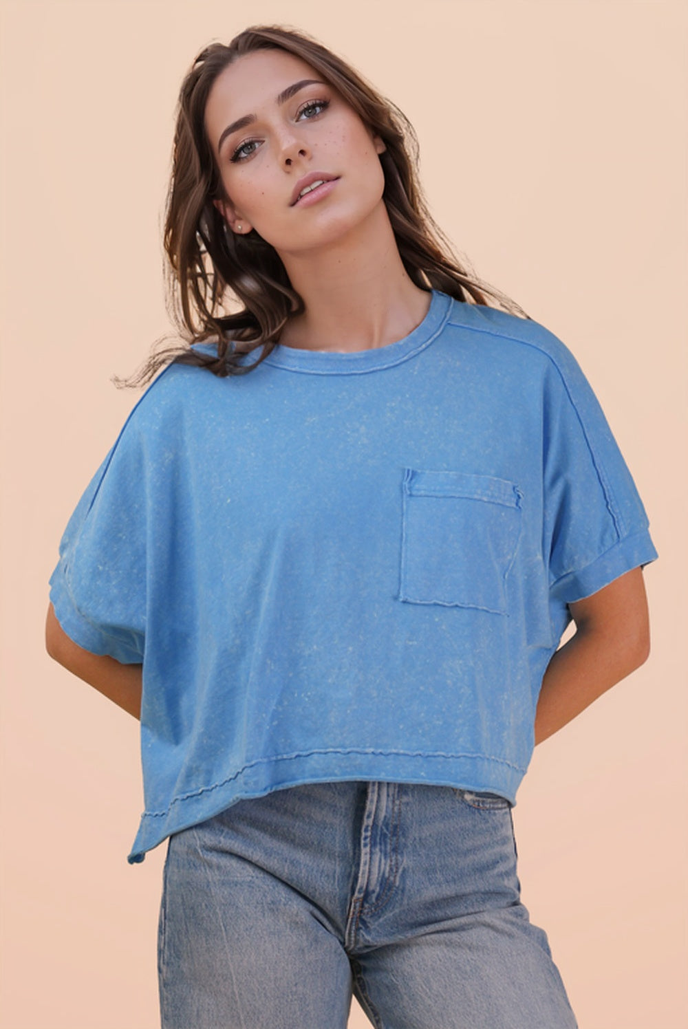 Mineral Washed Oversized Crop Comfy Knit Top