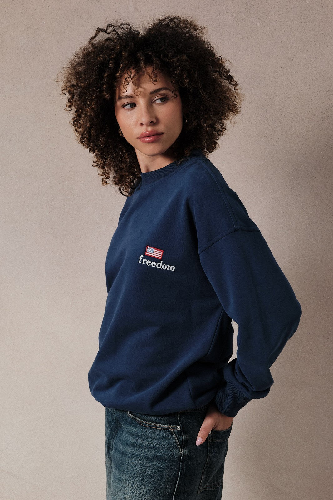 Crew Neck Long Sleeve "freedom" Aplique Sweatshirt