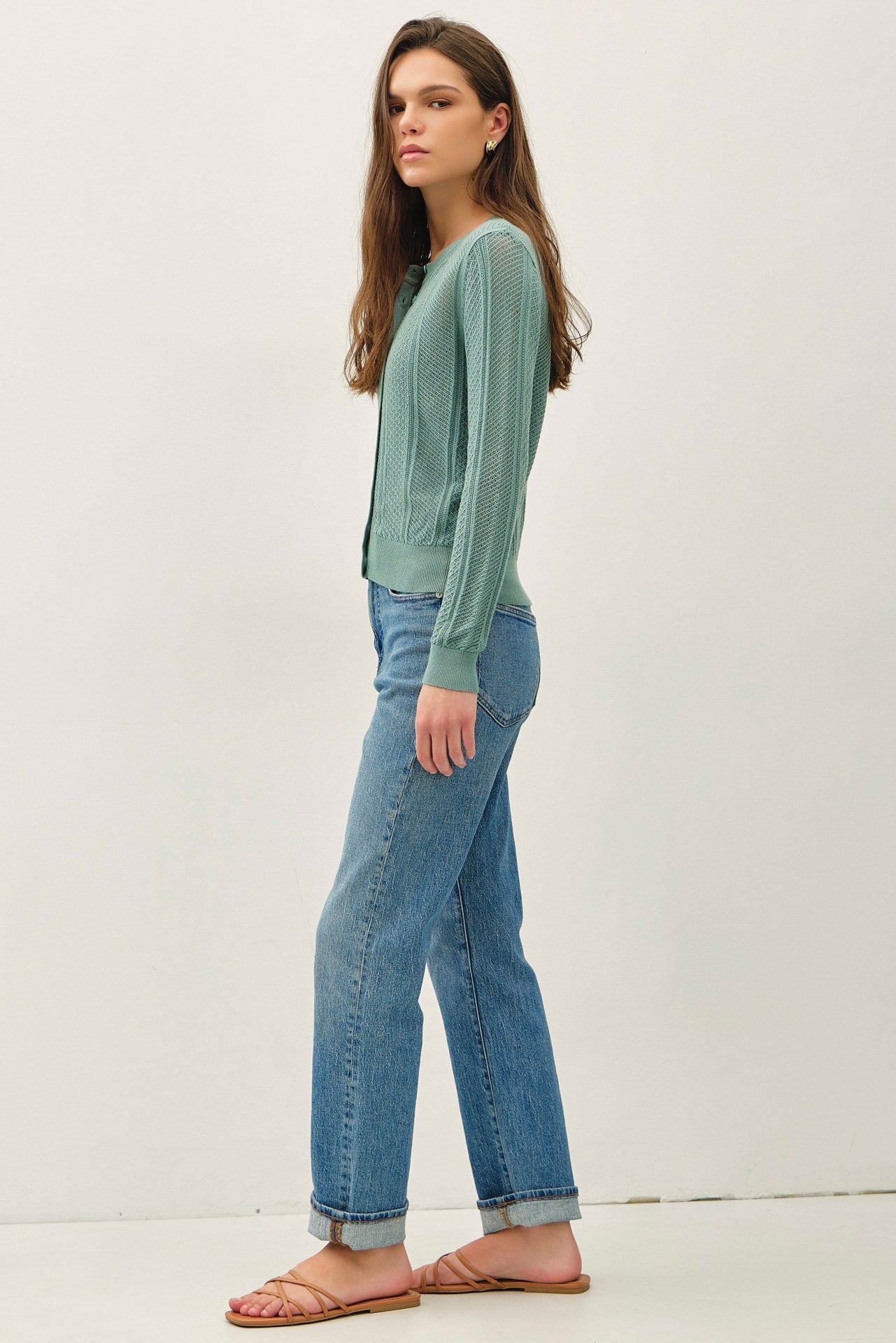 Pointelle Cropped Slim Cardigan