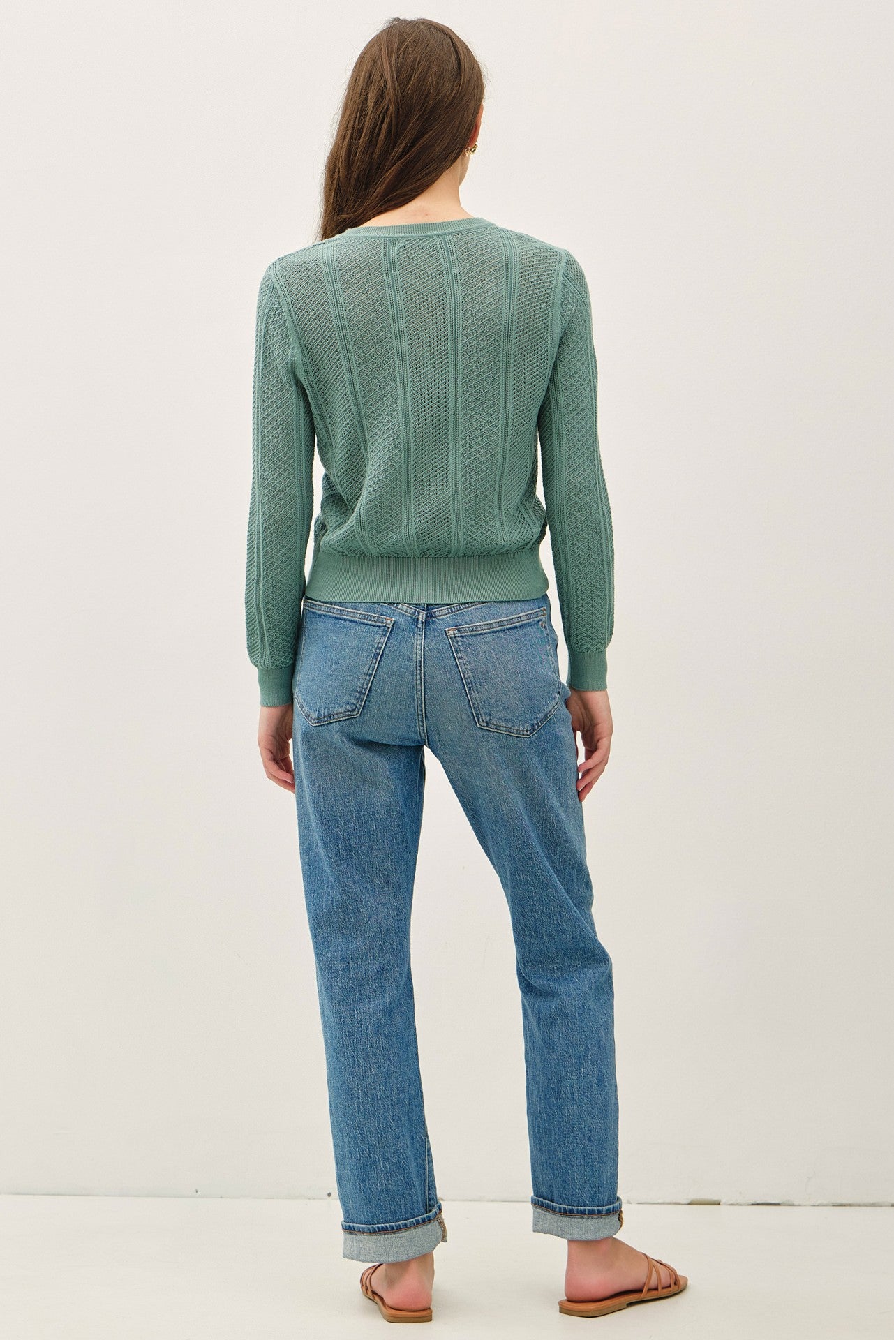 Pointelle Cropped Slim Cardigan