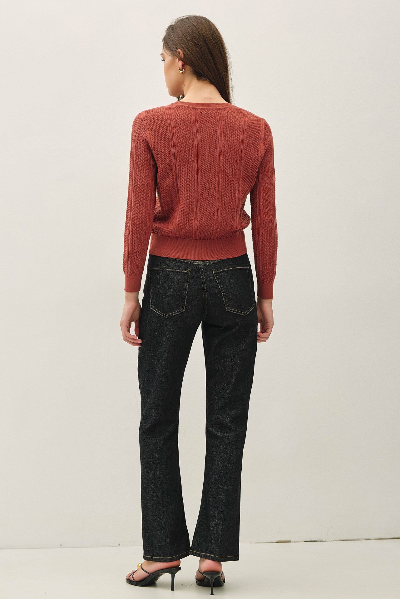 Pointelle Cropped Slim Cardigan