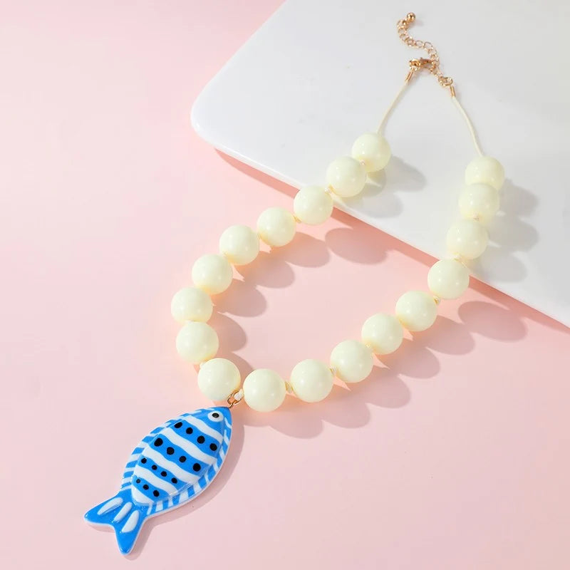 Blue Fish Pendant Beaded Necklace