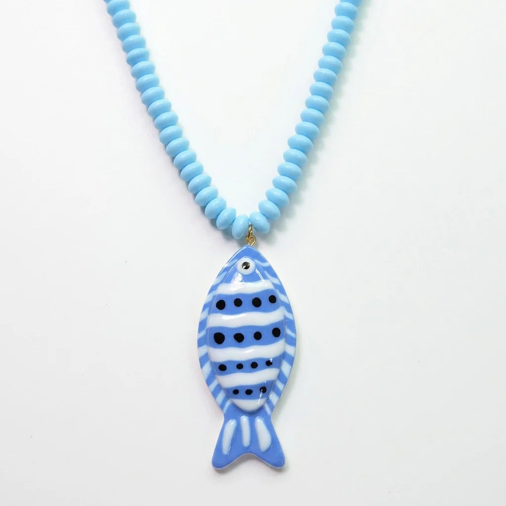 Blue Fish Pendant Beaded Necklace