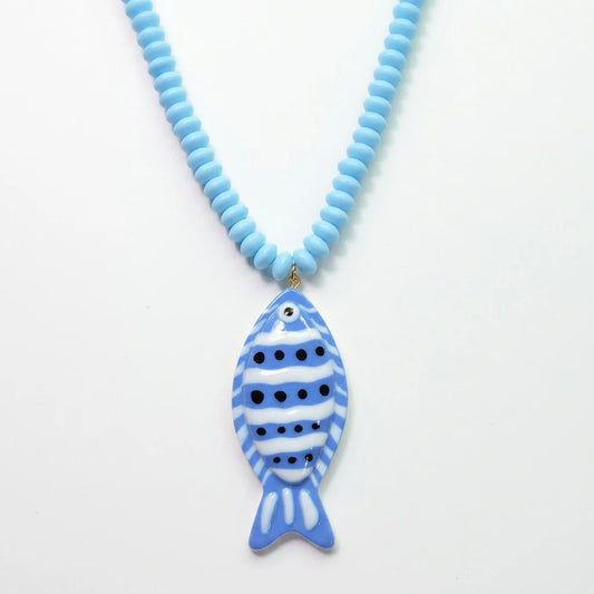 Blue Fish Pendant Beaded Necklace