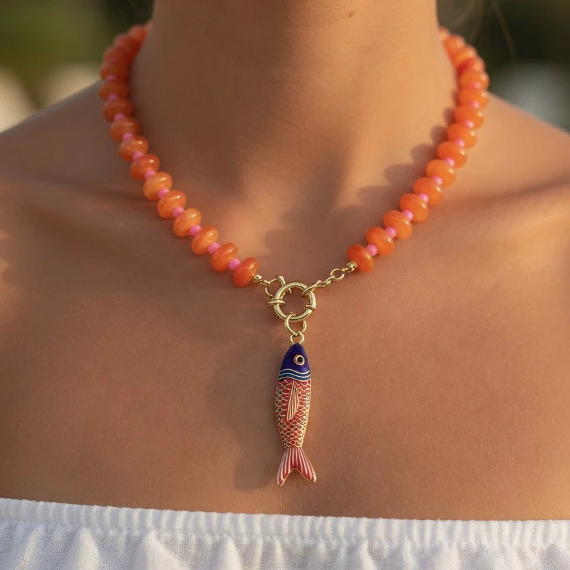 Stainless Steel Tarnish Free Fish Beaded Necklaces