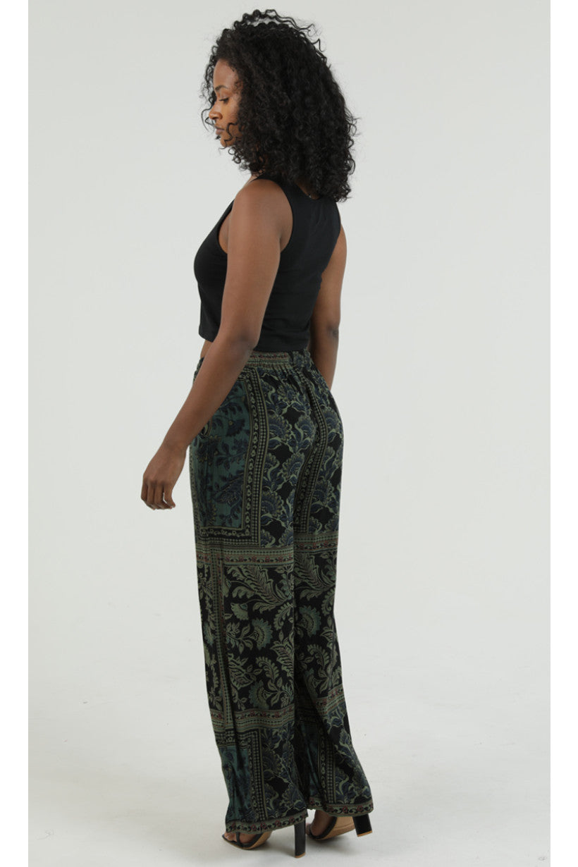 Olive Noir Paisley Palazzo Pants