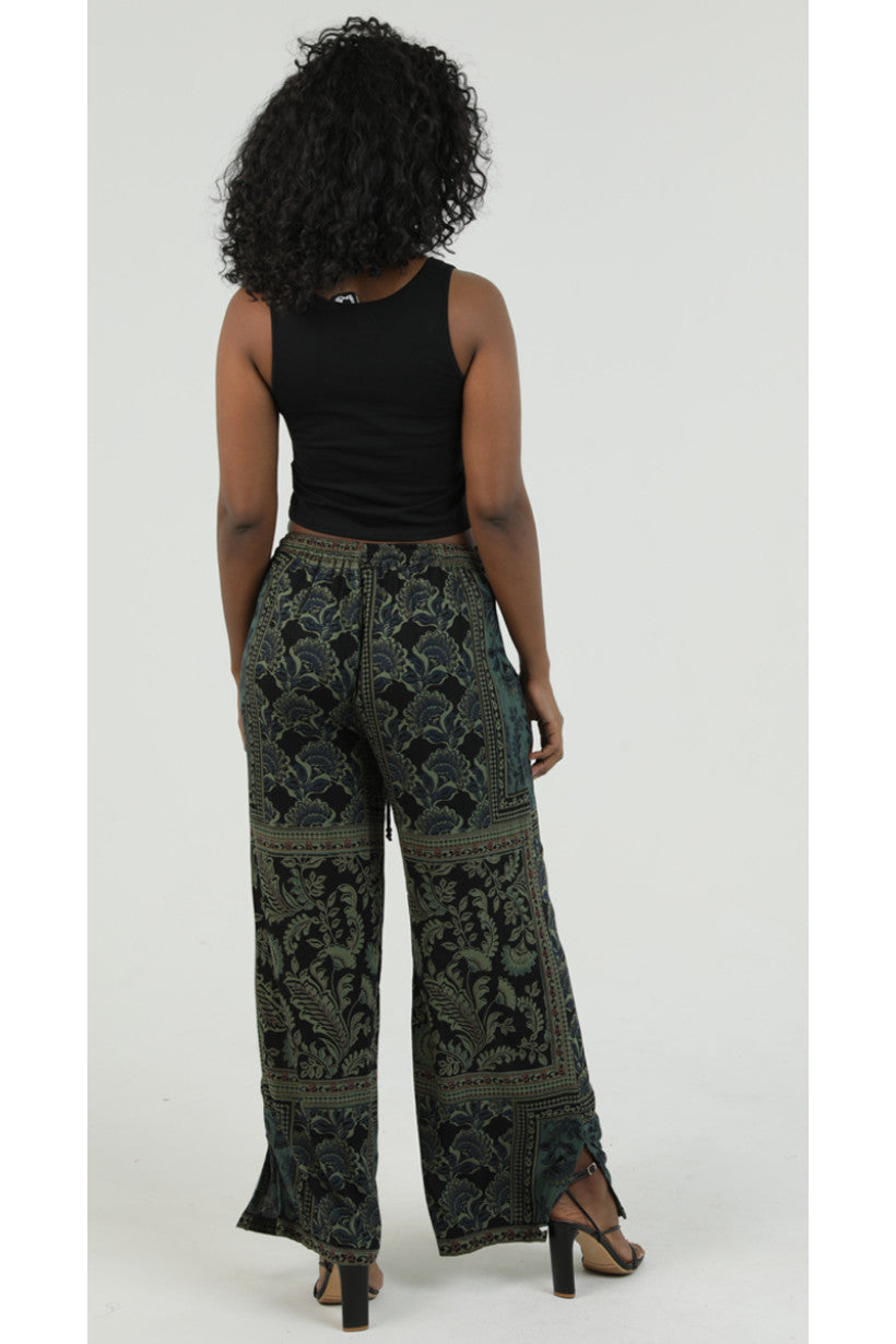Olive Noir Paisley Palazzo Pants
