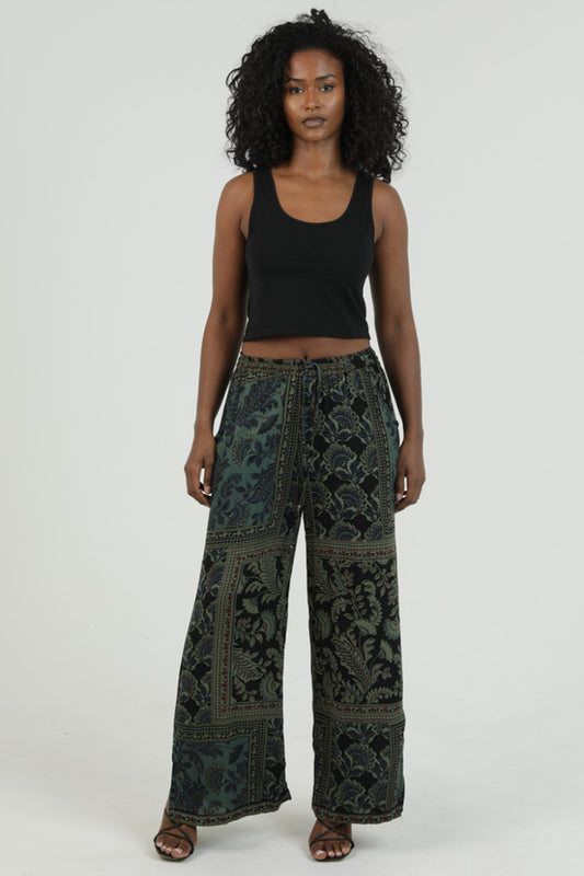 Olive Noir Paisley Palazzo Pants