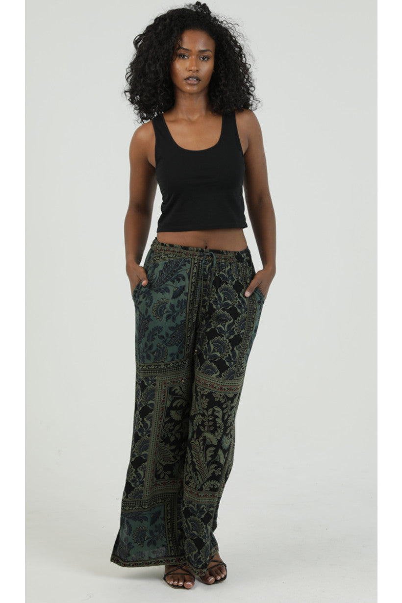 Olive Noir Paisley Palazzo Pants