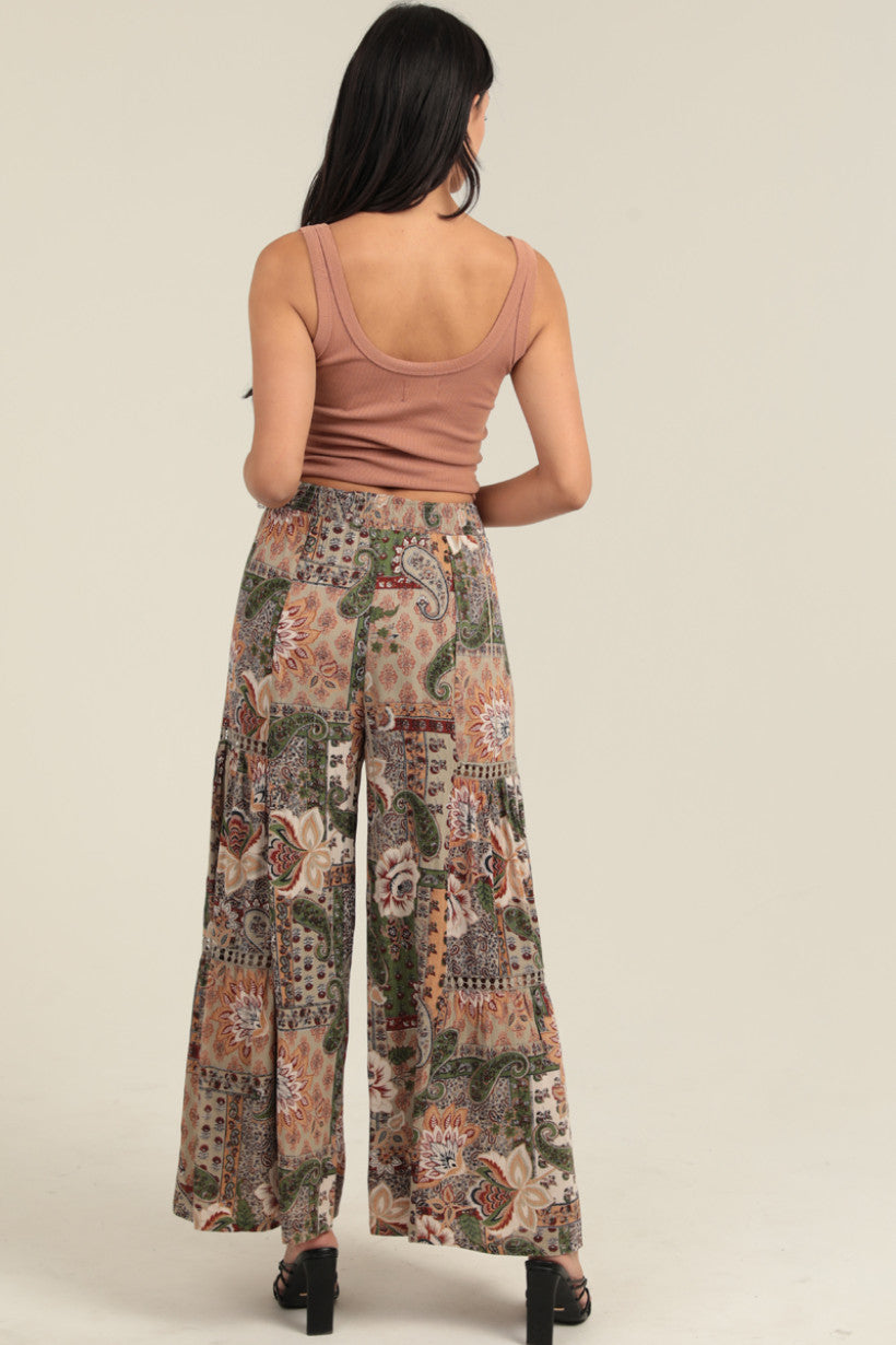 Wide Leg Pants w/ Lace Insert