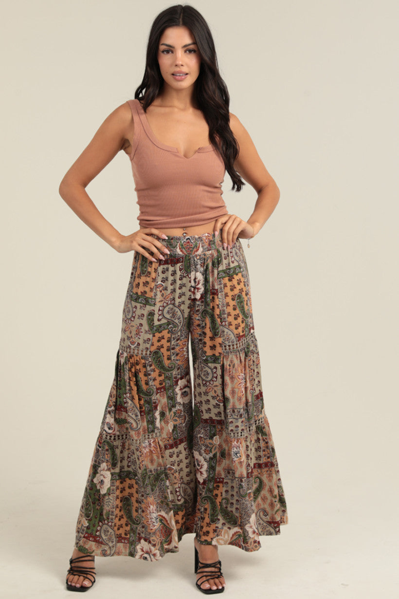 Wide Leg Pants w/ Lace Insert