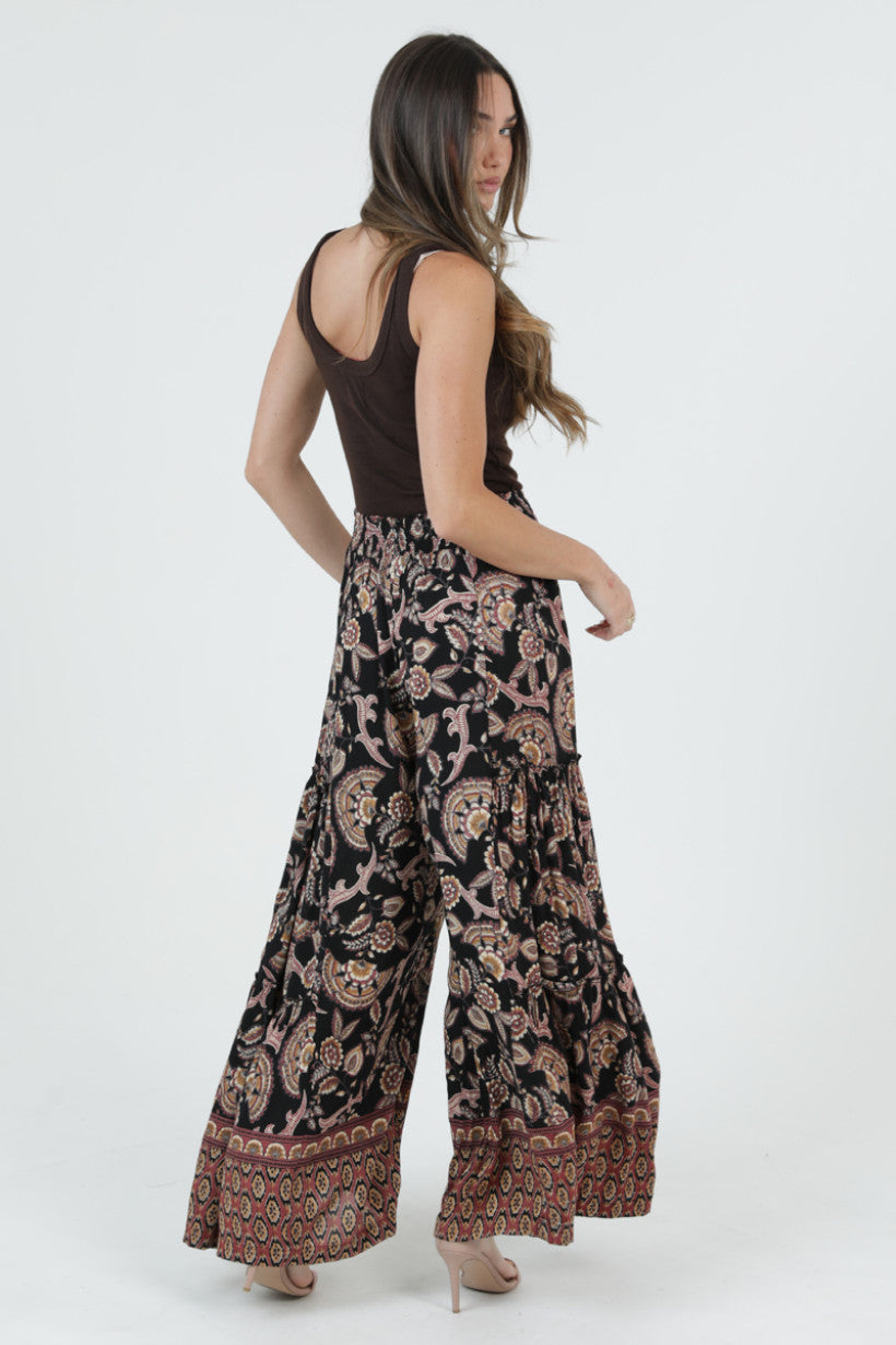 Floral Wide Leg Pants w/ Ruffles