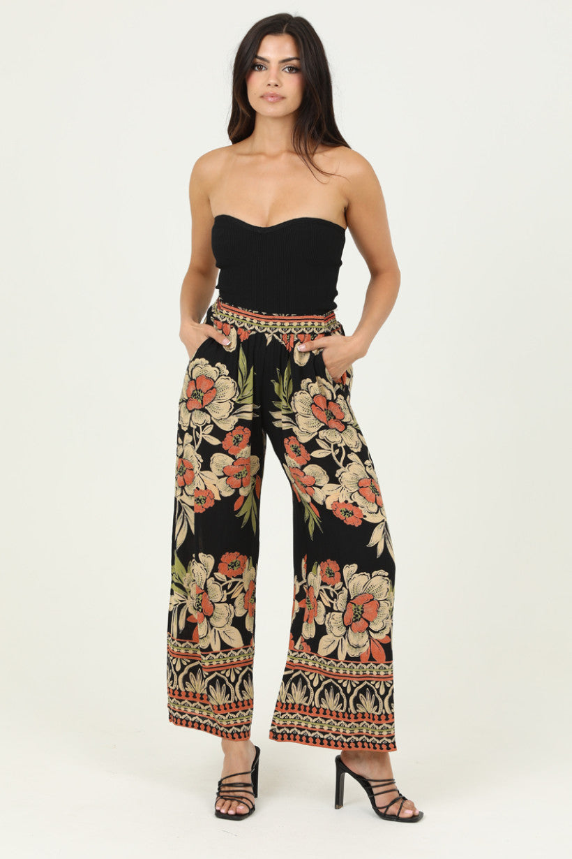 Lace Elastic Waist Bell Bottom Pants