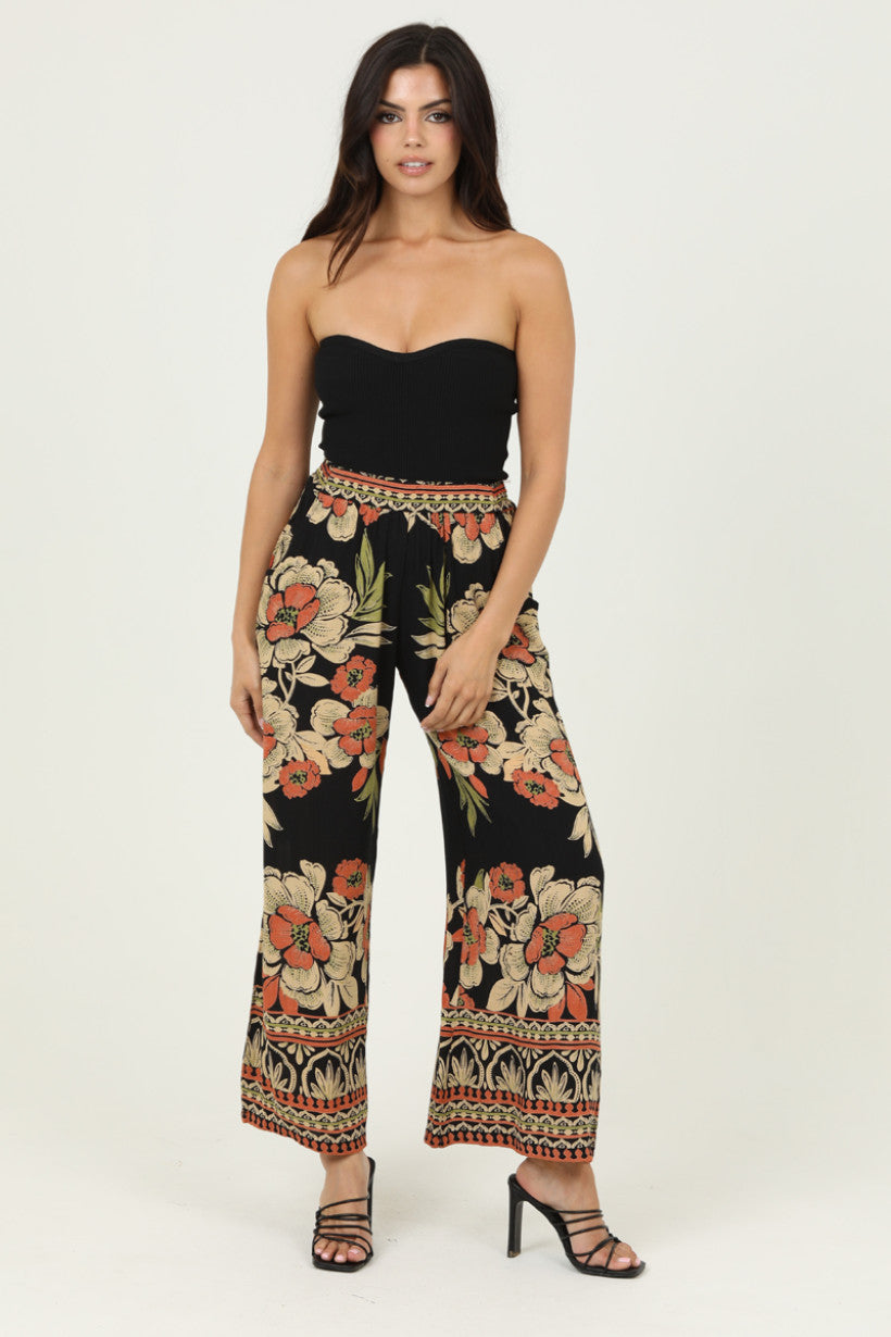 Lace Elastic Waist Bell Bottom Pants