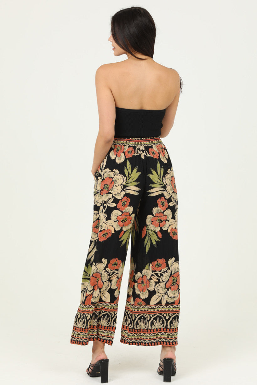 Lace Elastic Waist Bell Bottom Pants