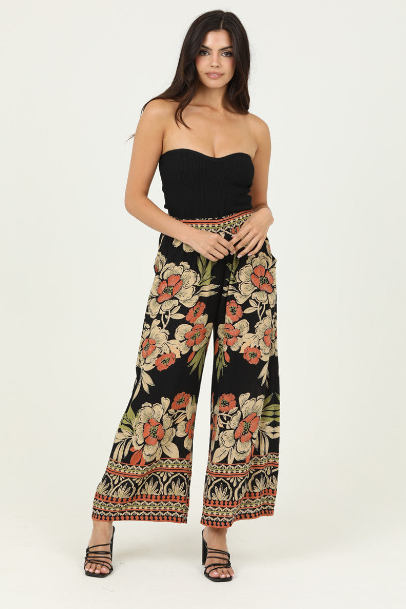 Lace Elastic Waist Bell Bottom Pants