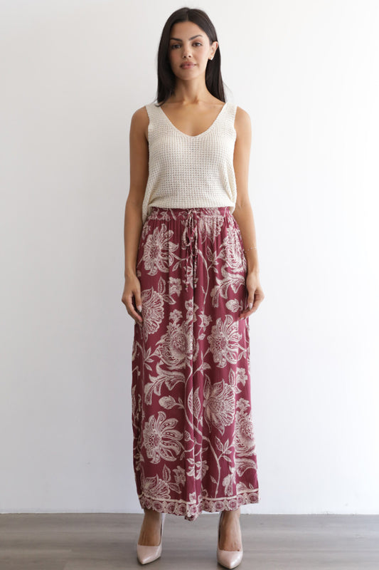 Autumn Vineyard Floral Wide Leg Pants