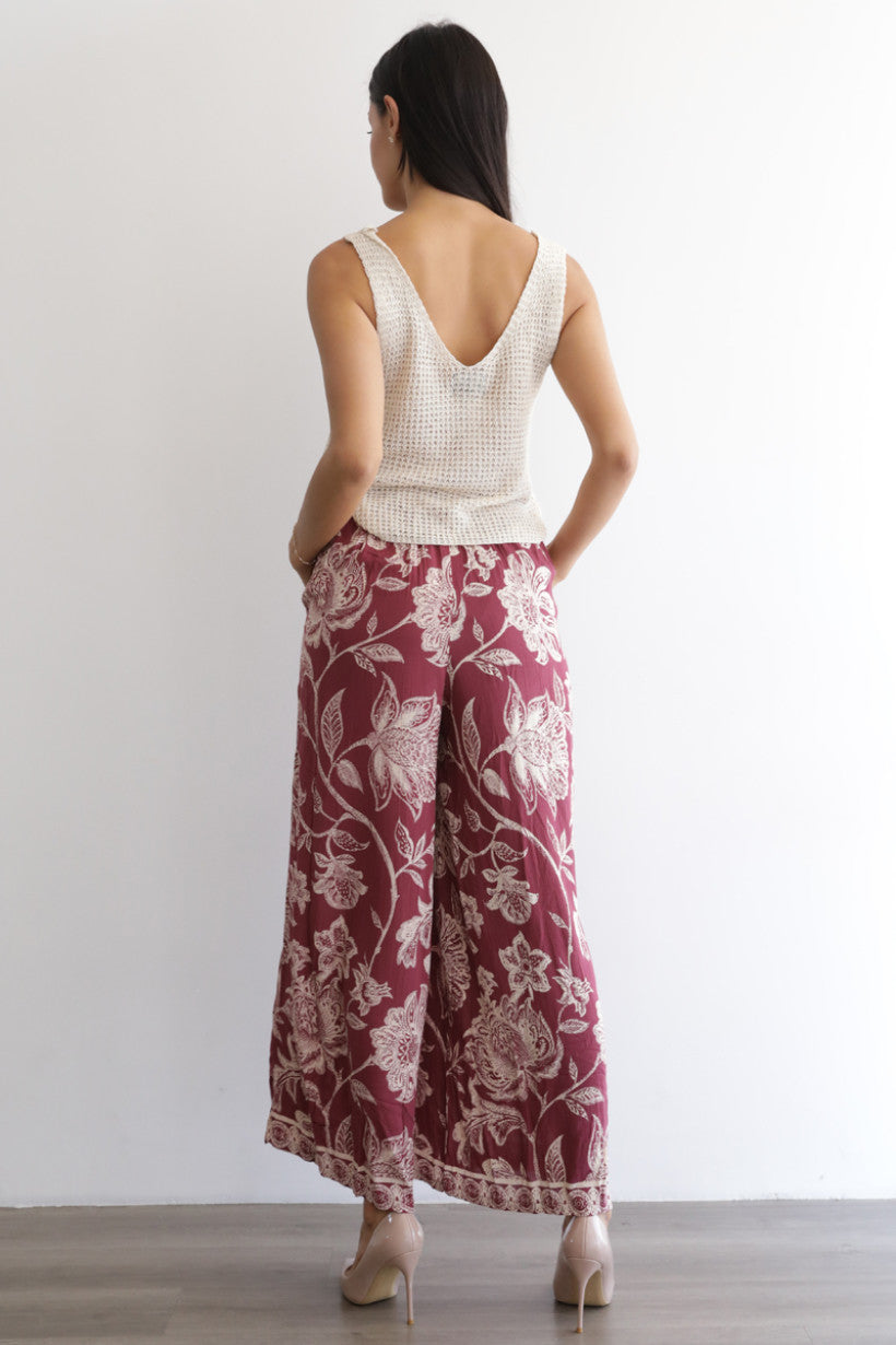 Autumn Vineyard Floral Wide Leg Pants
