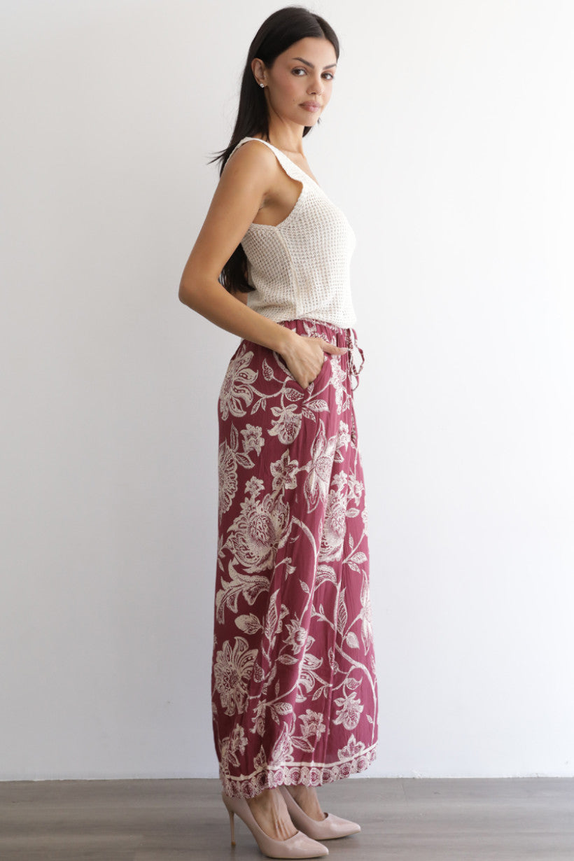 Autumn Vineyard Floral Wide Leg Pants