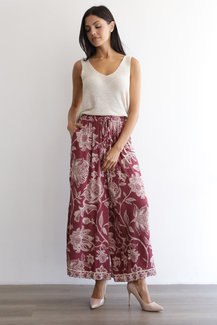 Autumn Vineyard Floral Wide Leg Pants