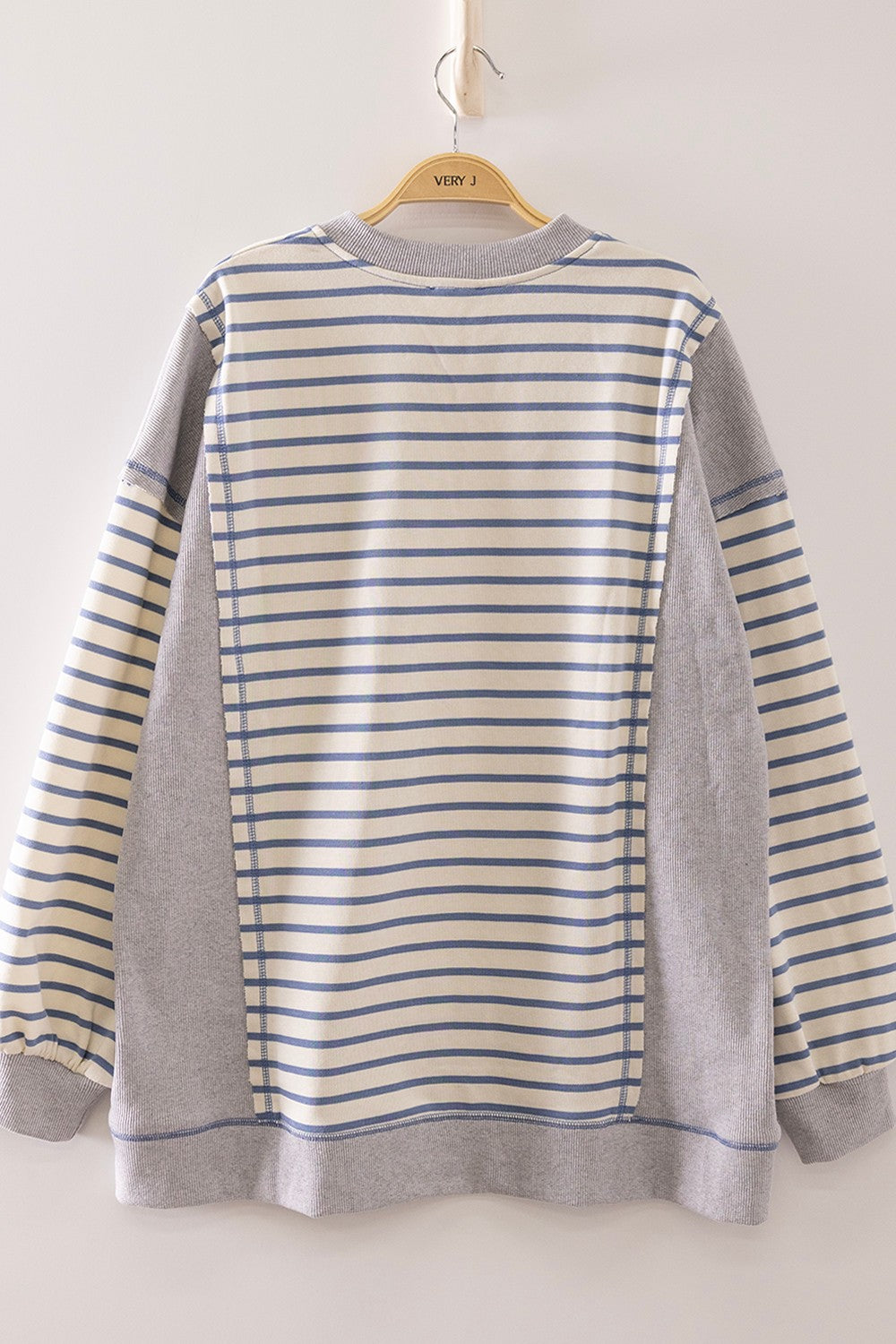 Stripe Contrast Panel Notch Neck Pullover