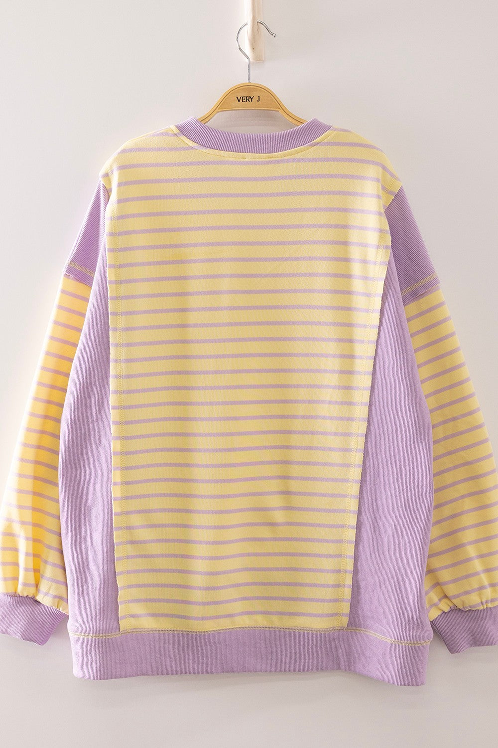 Stripe Contrast Panel Notch Neck Pullover