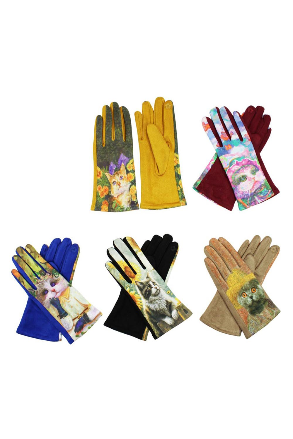 Cat Print Full Finger Smart Touch Winter Gloves