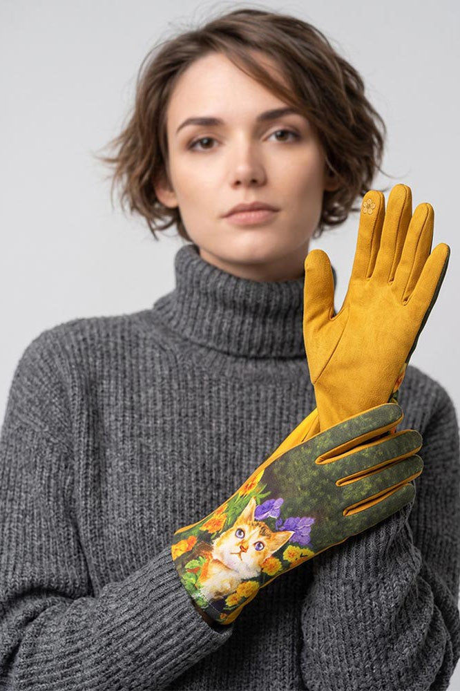 Cat Print Full Finger Smart Touch Winter Gloves