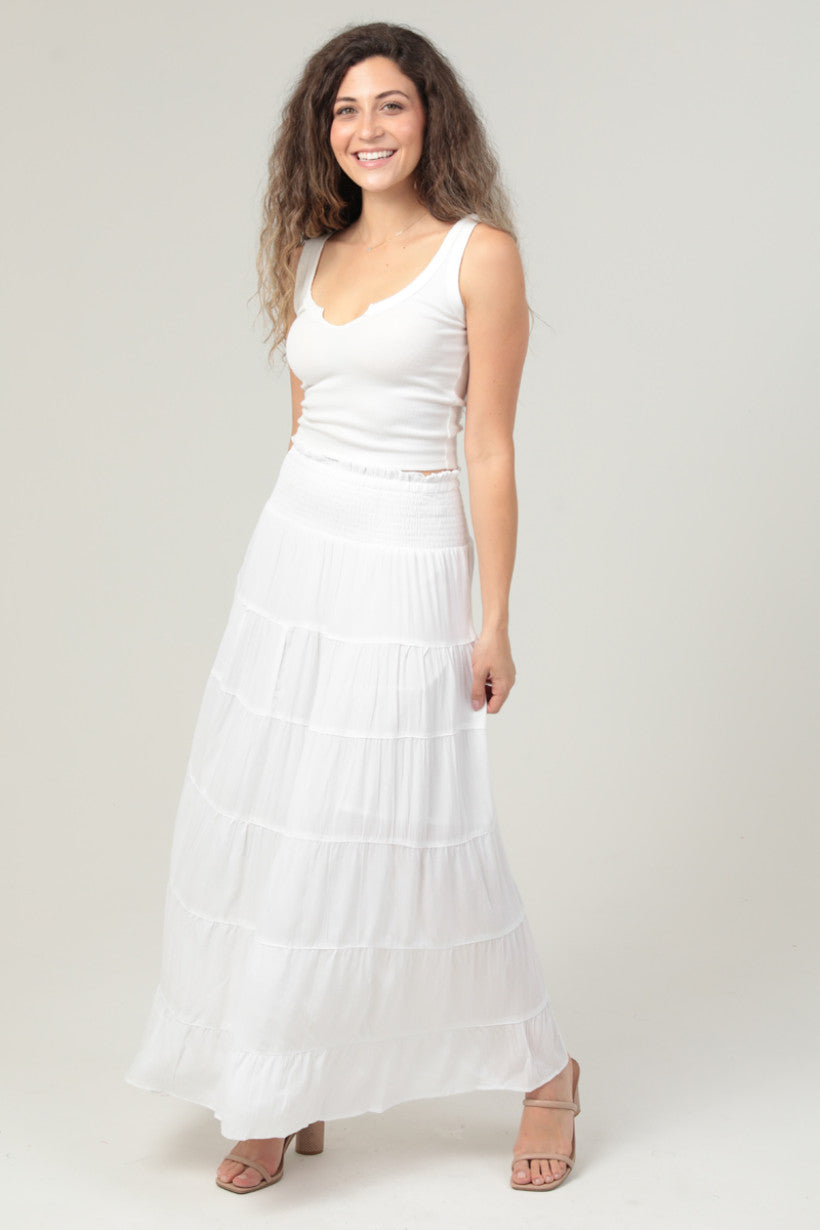 Tiered maxi skirt with smocked waistband