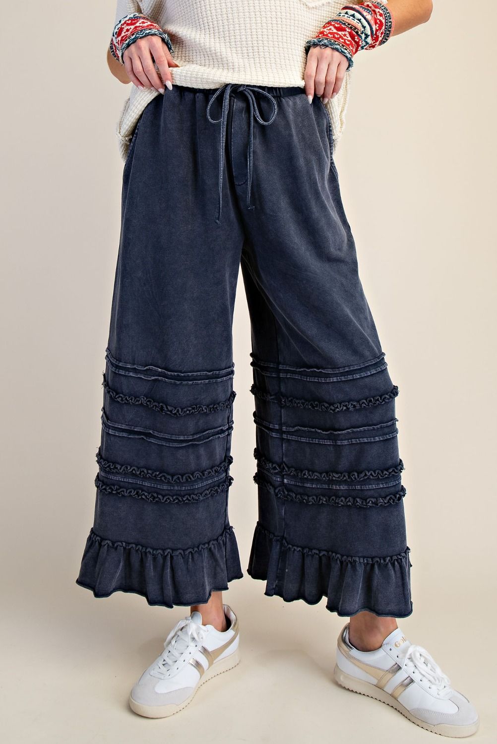 Cropped Washed Terry Pants