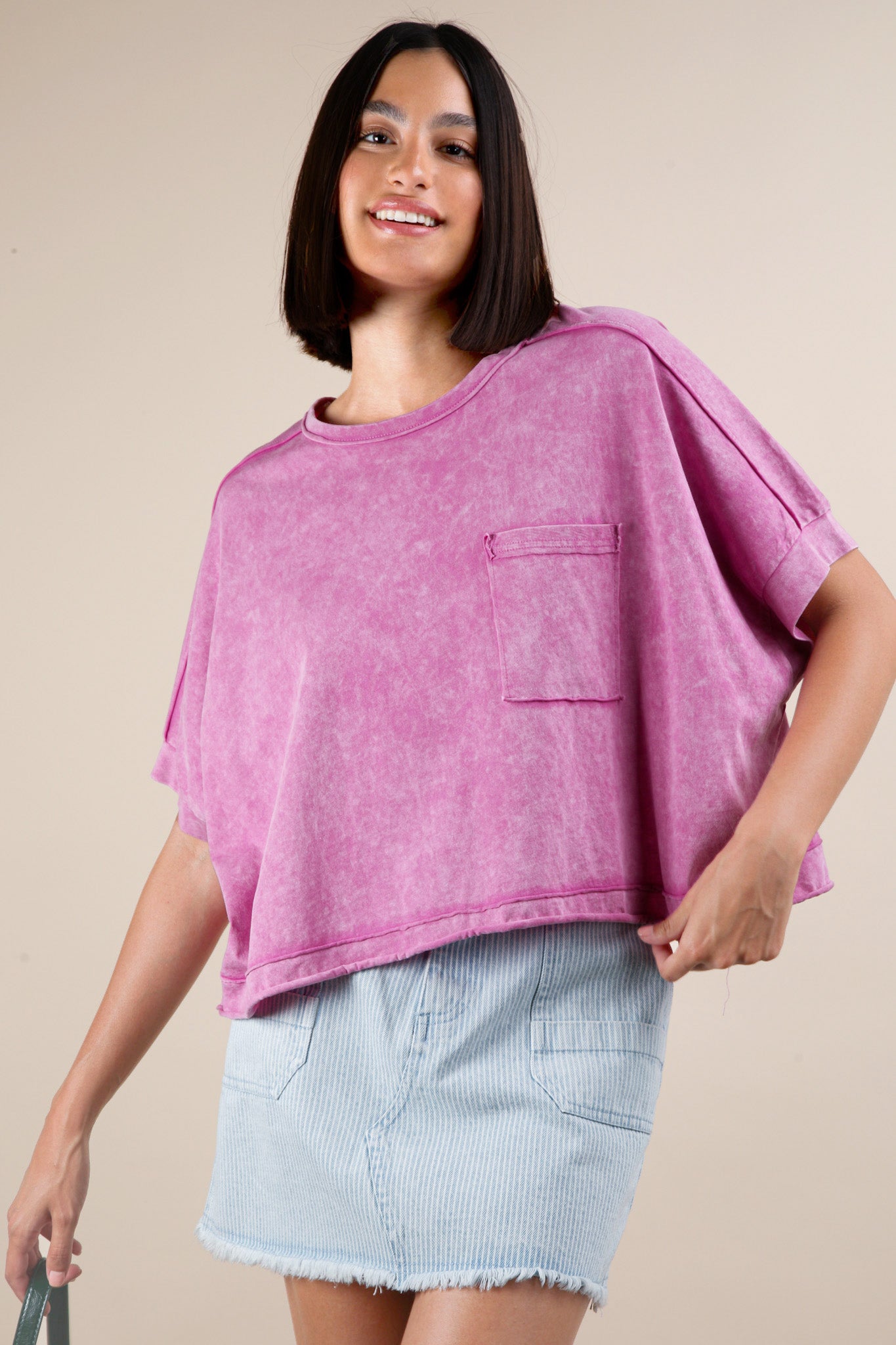 Mineral Washed Oversized Crop Knit Top