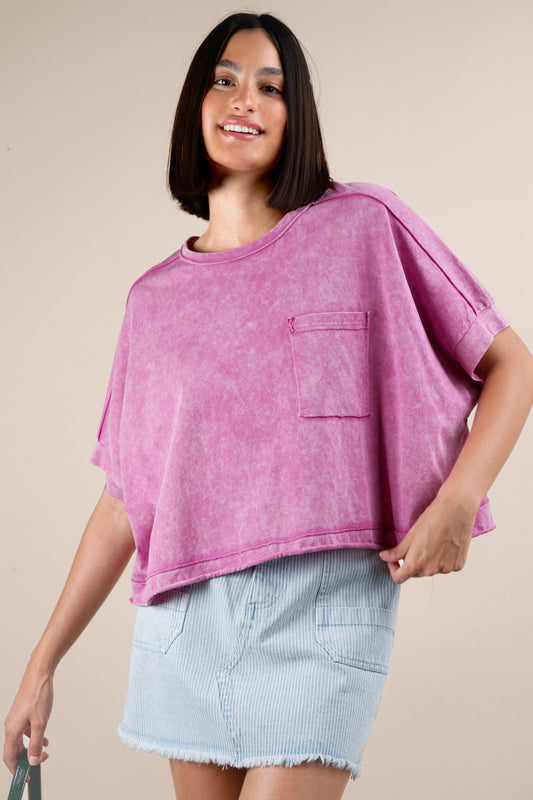 Mineral Washed Oversized Crop Knit Top